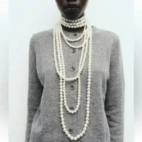 ZARA PACK OF NECKLACES WITH PEARL - Picture 1 of 4